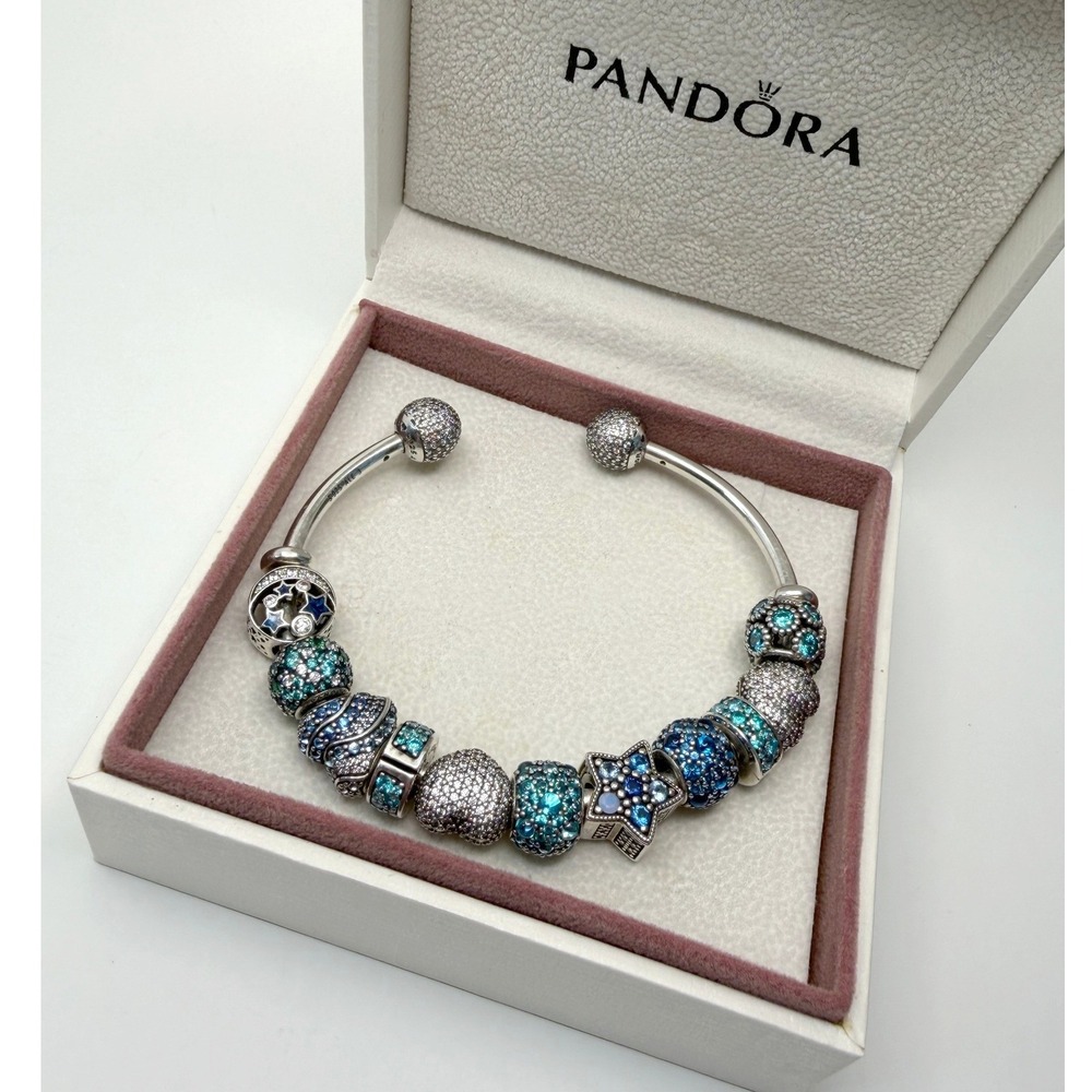 Pandora Moments Open Bangle 11‎ Charms/Clip Silver Size 3